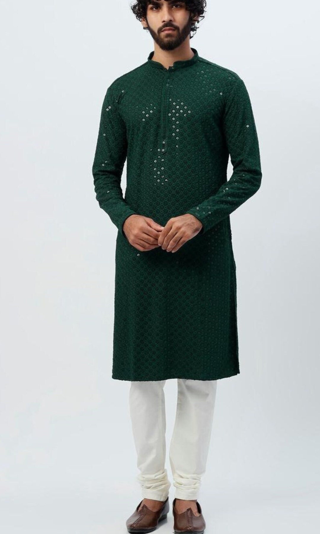 Men s Handmade Mirror Work Green Kurta Pajama Set Party Wear Dress Wedding Clothes Sangeet Dress Mehndi Drees prom Dress Groom Wear Etsy Canada
