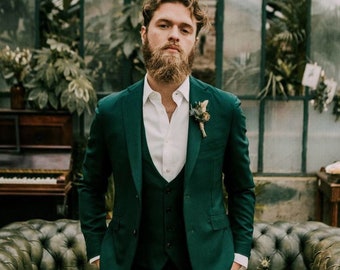 Traje de lujo verde de tres piezas para hombre, traje de boda, traje de fiesta, traje de graduación, traje de padrino, traje a medida, esmoquin.