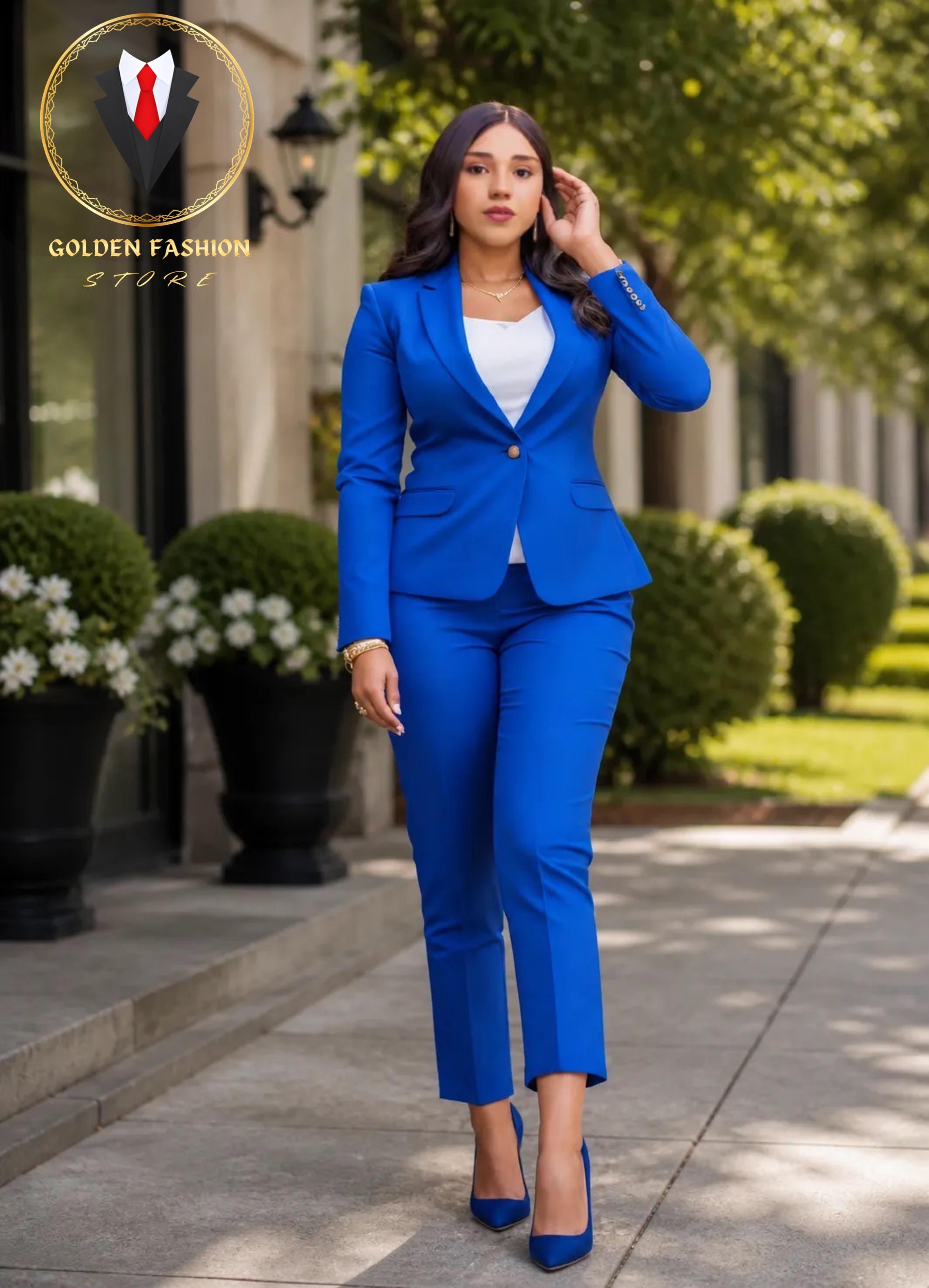 Royal Blue Women's 2-Piece Suit, Classy Office Blazer and Trouser Set