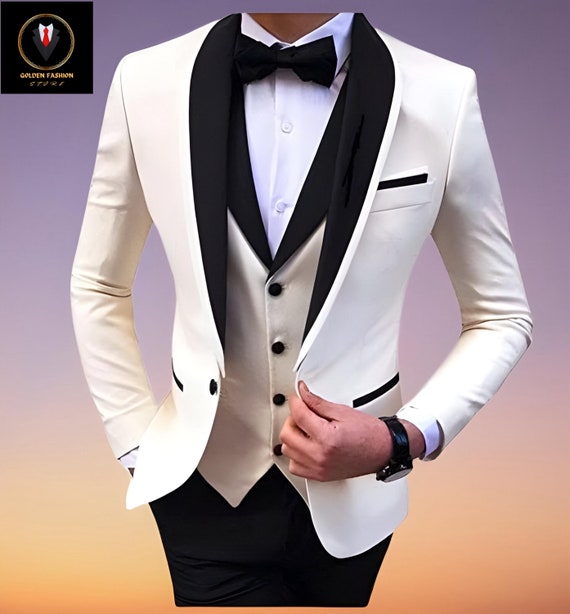 Traje blanco con negro para hombre hotsell