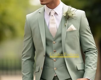 Abiti da uomo in tre pezzi premium verde salvia, abiti da sposa da uomo, abiti da sposo, abiti da sposo, abiti eleganti, abiti formali da uomo