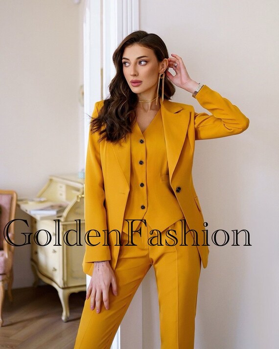 Womens Yellow 3 Piece Suits Female Yellow Suit Girls Wedding Suits Prom Girls Suit Groom Suit Elegant Suit Office Suits Etsy Canada