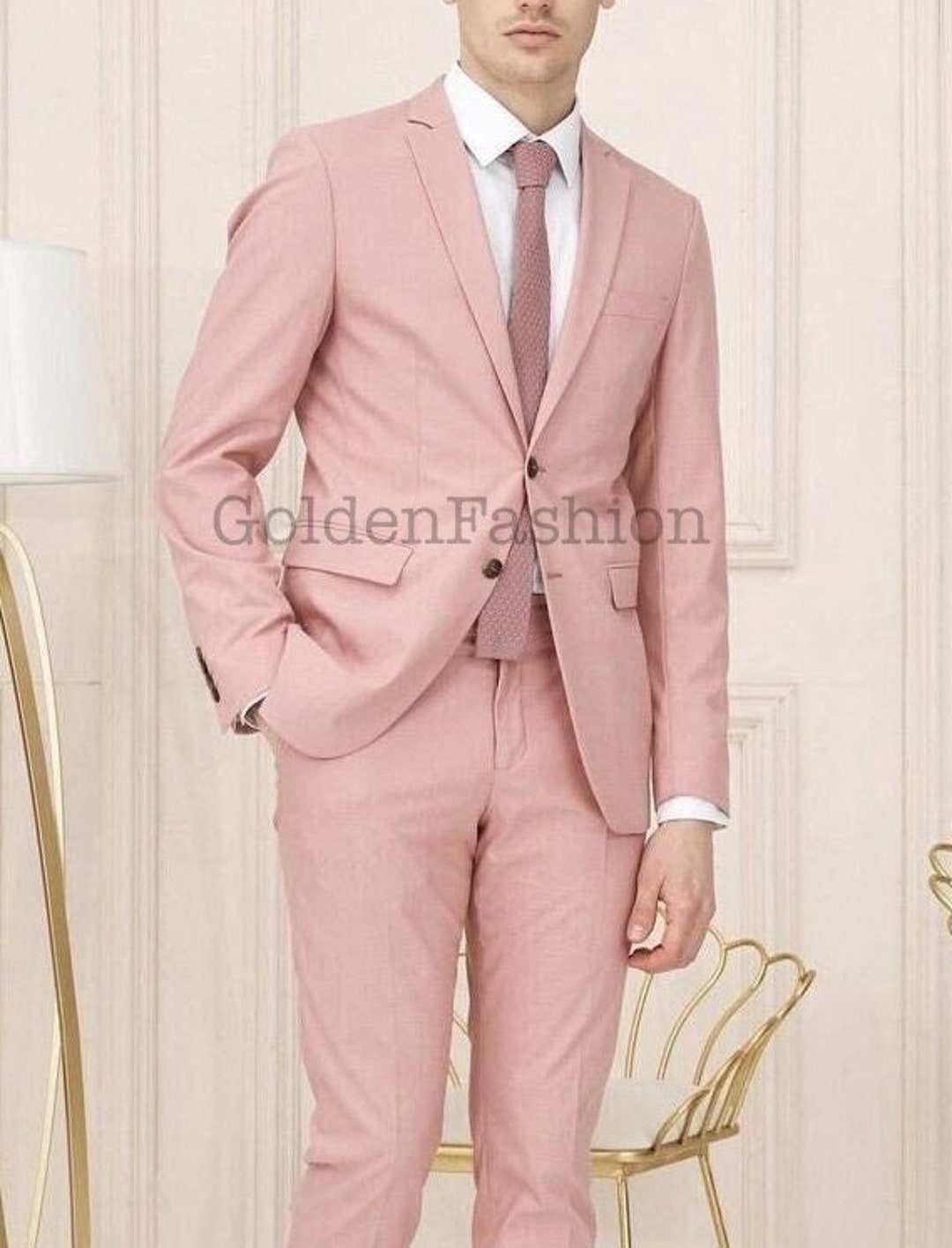 Glamorous Flower Printed Two Pieces Pink Prom Men Suit For Sale