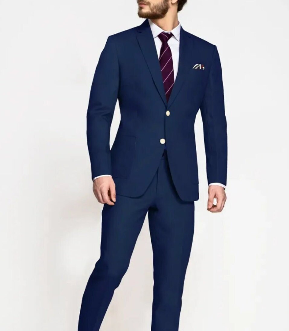 Navy blue cotton best sale suit