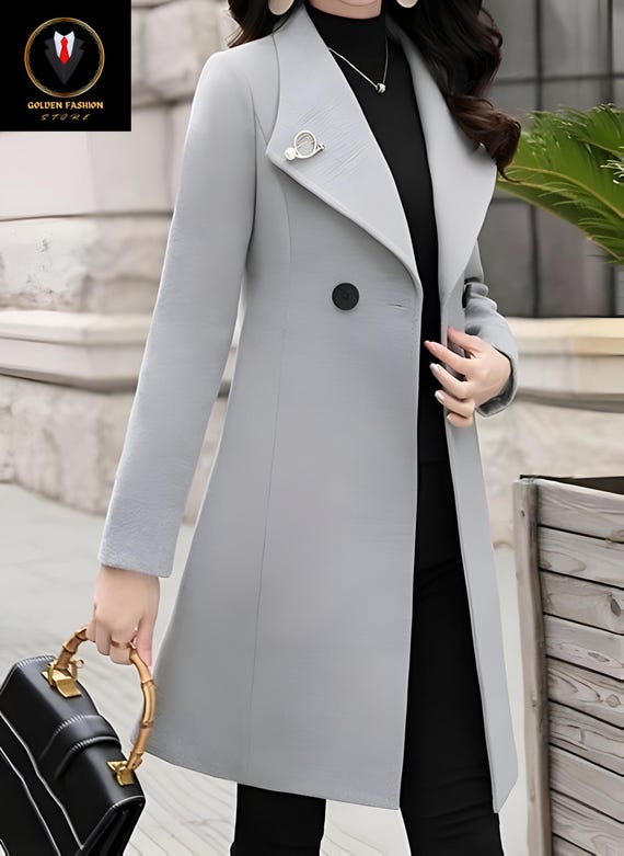 Womens Light Gray Overcoat Women Official Jacket Stylish Long Coat Etsy Ireland