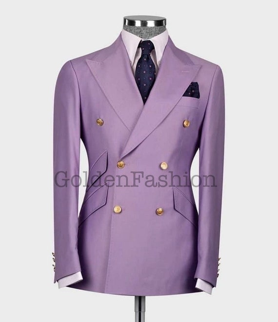 Suits for Mens, Purple Double Breasted Six Button Suits, Wedding 