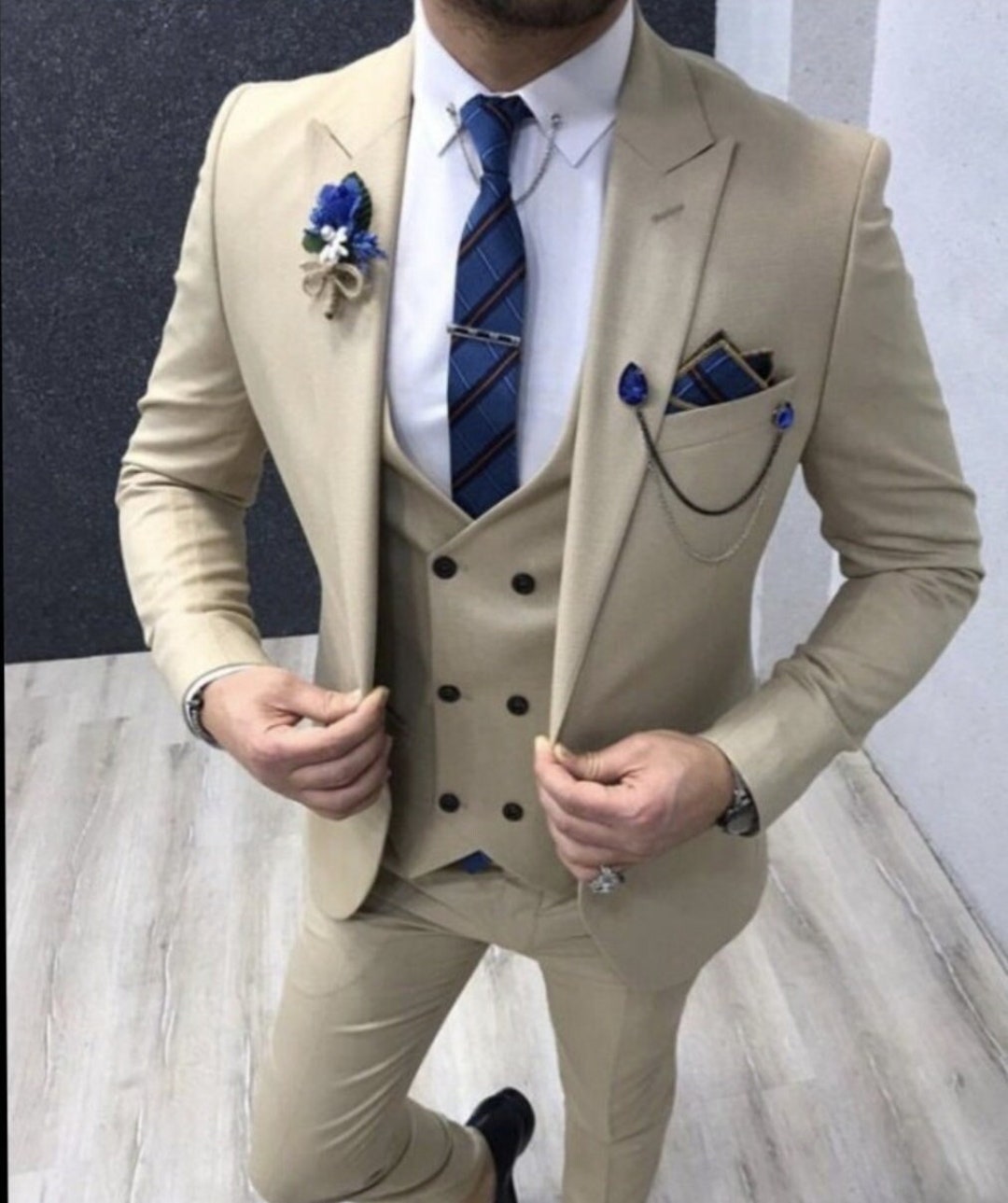 Traje de hombre de corte italiano Slim fit traje beige de 3 piezas ropa de boda traje de fiesta traje de padrino fiesta de graduacion a medida traje a medida elegante Etsy