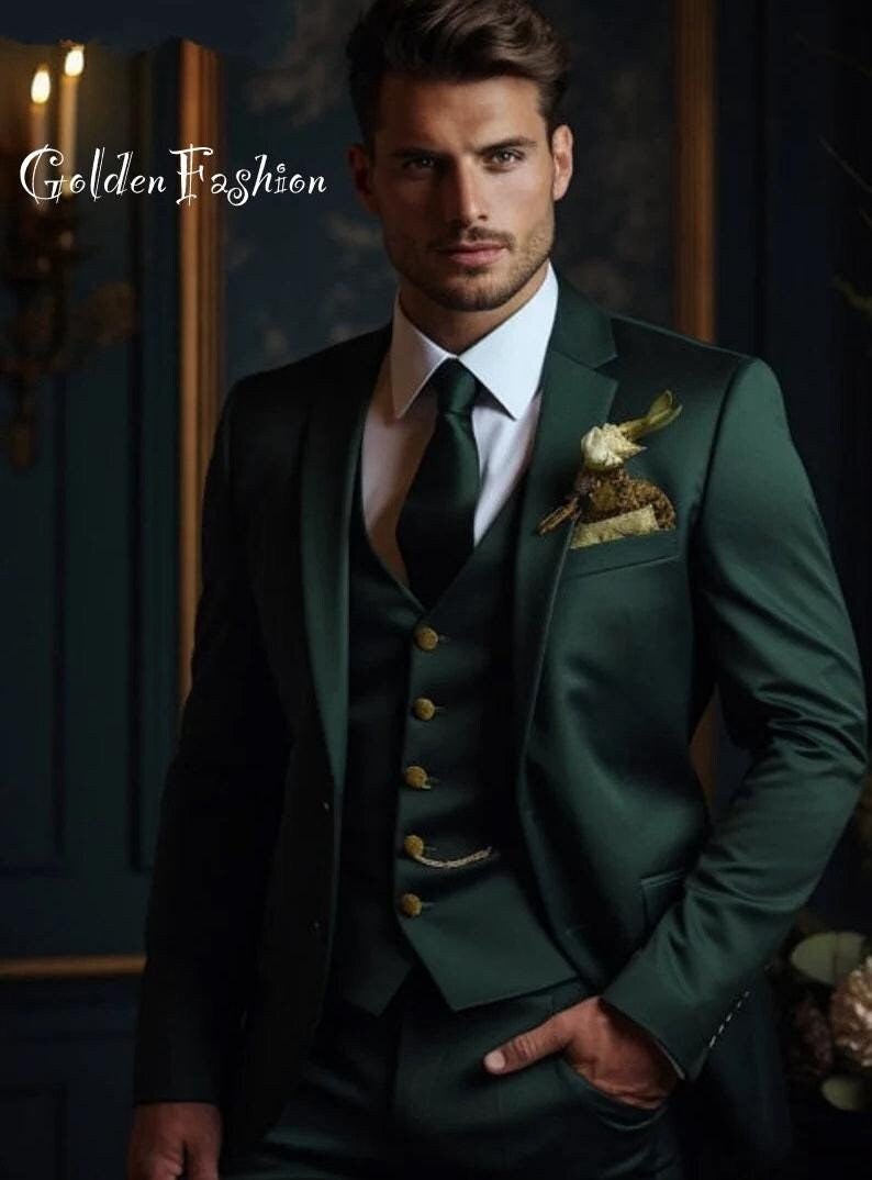 Dark Green 3 Piece Suit Men s Men Wedding Suit Groom Wear Suit Gift for Men Groomsmen Suit Formal Suit Men Formal Suit Etsy Ireland