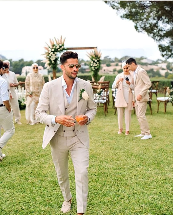 Beige 3 Piece Suit Men s Men Wedding Suit Groom Wear Suit Gift