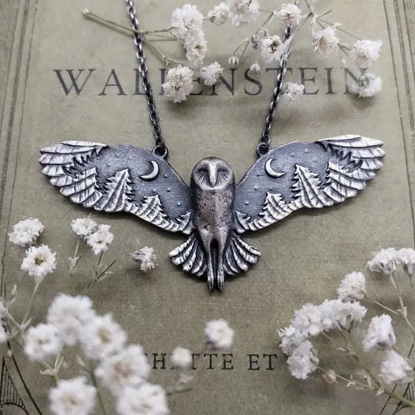 Silver Owl Necklace Etsy