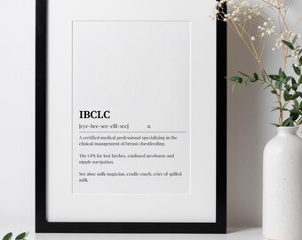 Impresión artística con la definición de IBCLC: Decoración para consultoras de lactancia (descarga digital)