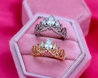 Bague couronne de princesse, bijoux de princesse, or ou argent, bague de fiançailles couronne de princesse, bijoux de geek, cadeau pour elle