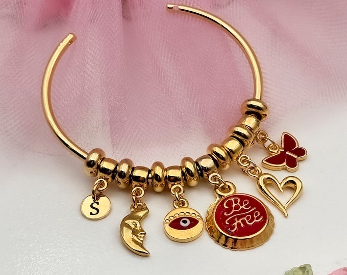 CHARM BRACELET,Personalized Red Style Charm Bracelet,Custom Bracelet,Initial Bracelet,Personalized Jewelry,Bracelet for Women,Charm Jewelry