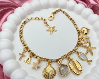 Pulsera de dijes personalizada, pulsera de dijes de oro, regalo de cumpleaños, joyería de dijes, pulseras para mujeres, regalos personalizados, regalo para ella