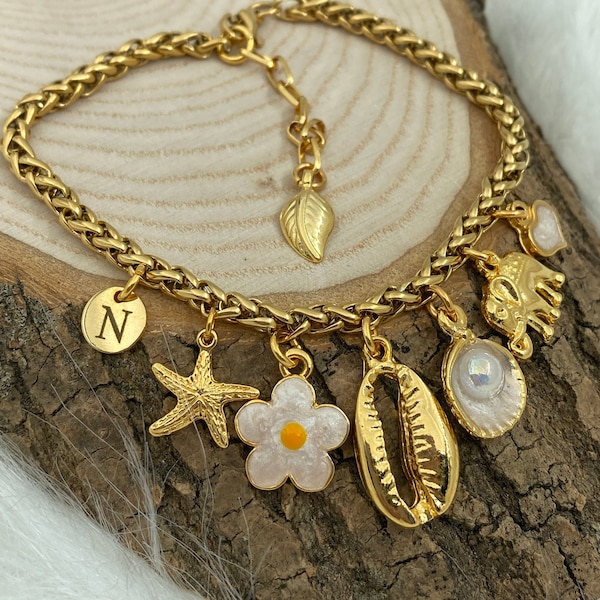 Bracelet à breloques initiales personnalisé pour femme, bracelet à breloques en or personnalisé, bijoux à breloques, cadeau pour elle, cadeau personnalisé, cadeau de Noël