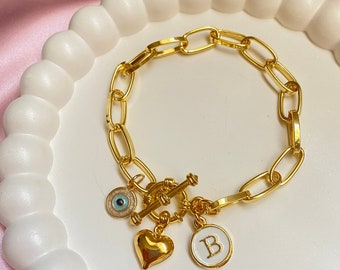 Gold Filled Toggle Clasp Link Bracelet,Personalized Charm Bracelet for Women,Birthday Gift