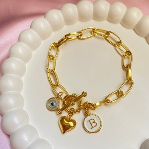 Gold Filled Toggle Clasp Link Bracelet,Personalized Charm Bracelet for Women,Birthday Gift