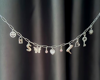 Collar de encanto de plata, collar inicial personalizado, collares de encanto para mujeres, joyería de encanto, regalo para ella, regalo de cumpleaños