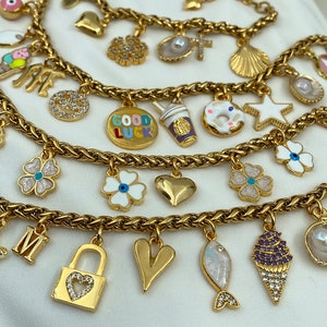 Charm Bracelet,Custom Initial Charm Bracelet,Gold Charm Bracelet for Women,Adjustable Bracelet,Charm Jewelry,Gift for Her,Christmas Gift image 1