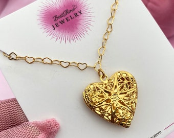 Herzkette mit Herzlocket-Halskette, vergoldete Herzkette, passen Sie Herz-Medaillon an, Geburtstagsgeschenk, Liebeshalskette, personalisiertes Geschenk