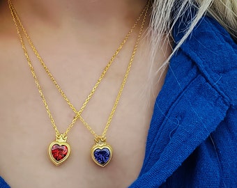 Collar de corona de corazón, plata de ley 925 chapada en oro o plata, collar Blair de la escuela de princesa, regalo para ella, regalo de cumpleaños, regalo de San Valentín