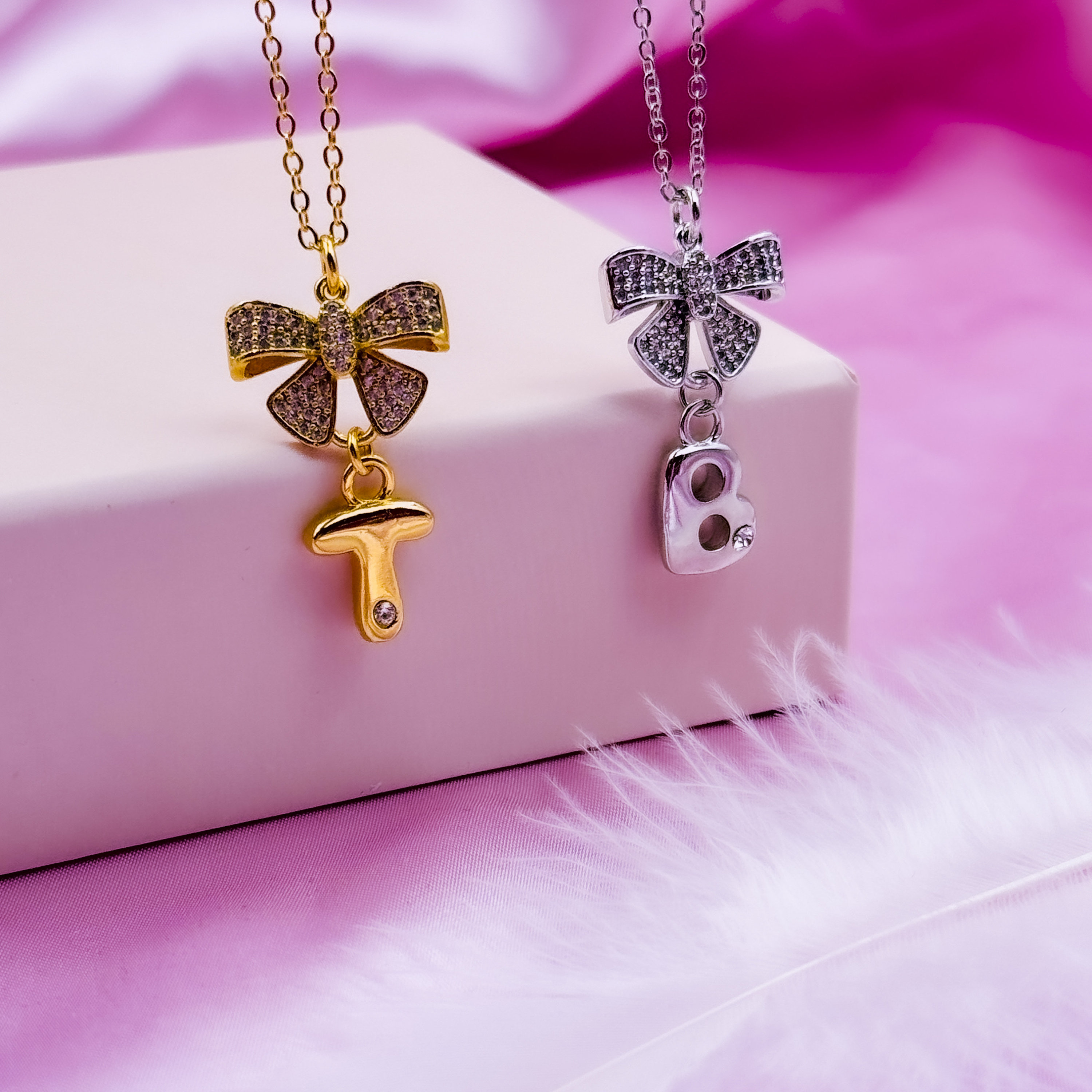 Custom Initial Bow Necklace, Personalized Birthstone Necklace, Bow Charm Jewelry, Gift for Her