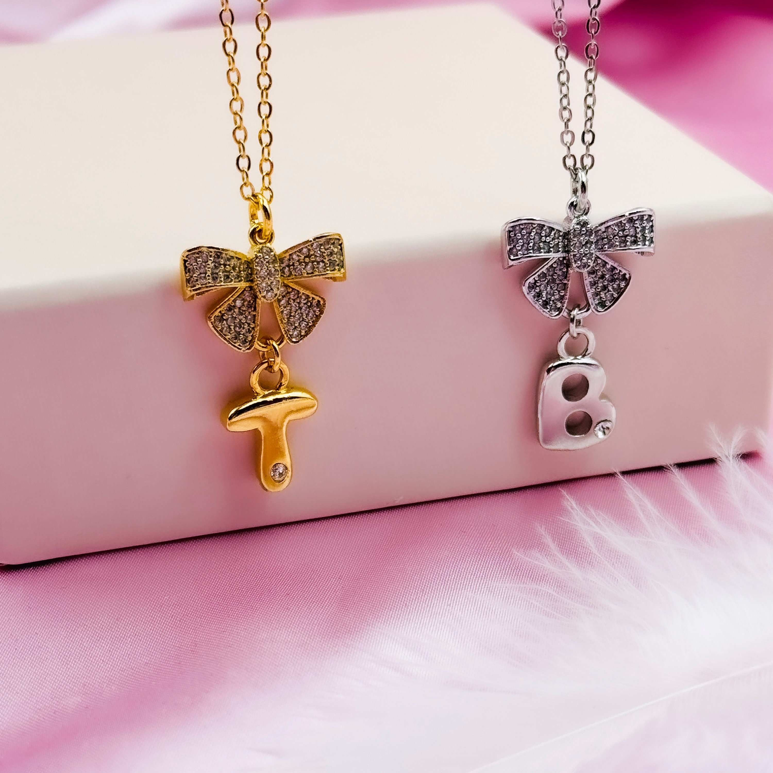 Custom Initial Bow Necklace, Personalized Birthstone Necklace, Bow Charm Jewelry, Gift for Her
