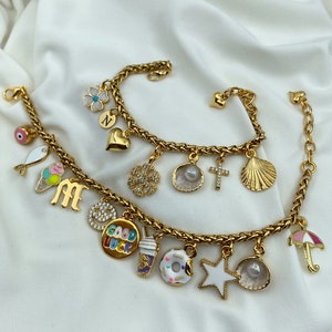 Charm Bracelet,Custom Initial Charm Bracelet,Gold Charm Bracelet for Women,Adjustable Bracelet,Charm Jewelry,Gift for Her,Christmas Gift image 10