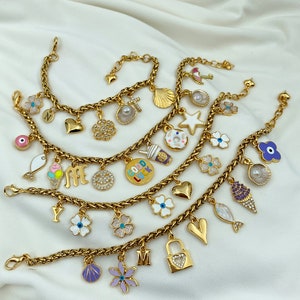 Charm Bracelet,Custom Initial Charm Bracelet,Gold Charm Bracelet for Women,Adjustable Bracelet,Charm Jewelry,Gift for Her,Christmas Gift image 5