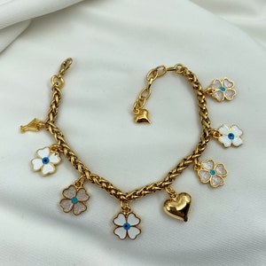 Charm Bracelet,Custom Initial Charm Bracelet,Gold Charm Bracelet for Women,Adjustable Bracelet,Charm Jewelry,Gift for Her,Christmas Gift image 8