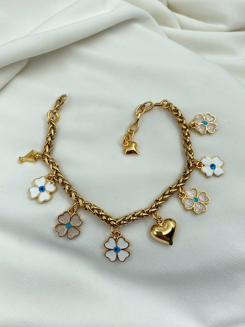Charm Bracelet,Custom Initial Charm Bracelet,Gold Charm Bracelet for Women,Adjustable Bracelet,Charm Jewelry,Gift for Her,Christmas Gift image 8