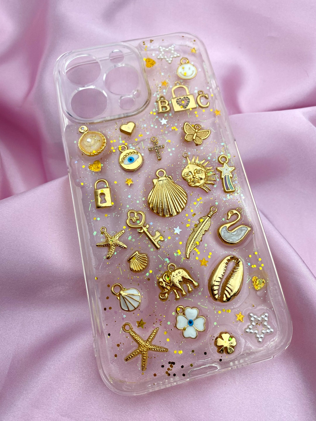 Custom Phone Case,3d Charm Phone Case,gold Plated Brass Charm Phone