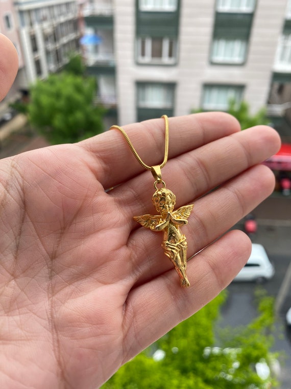 Gold Filled Angel Necklace,angel Wing Necklace,cherub Charm,angel