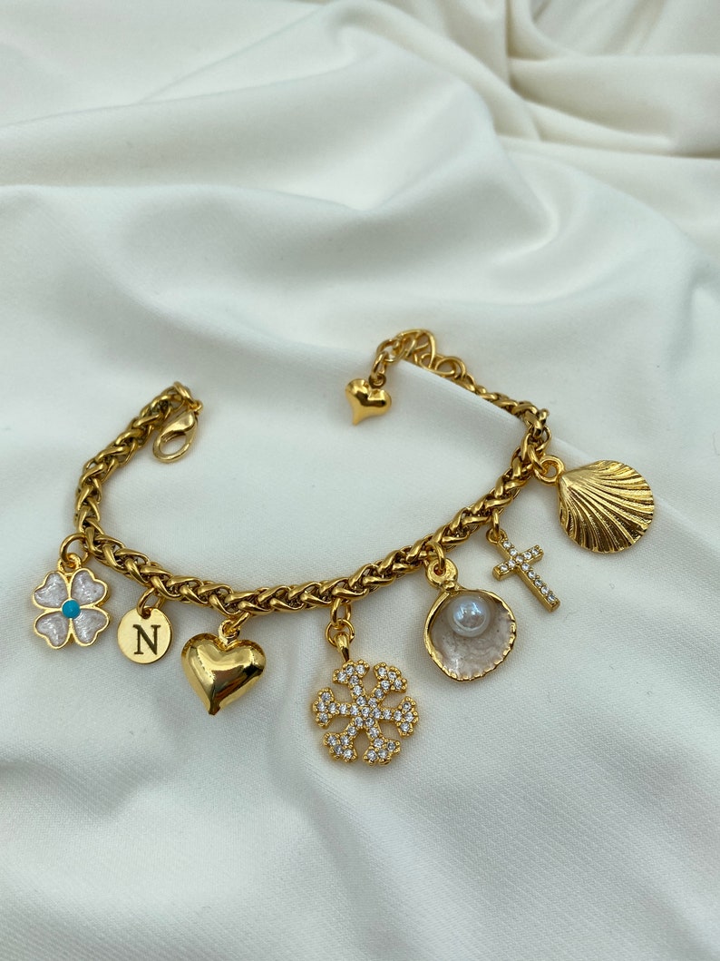 Charm Bracelet,Custom Initial Charm Bracelet,Gold Charm Bracelet for Women,Adjustable Bracelet,Charm Jewelry,Gift for Her,Christmas Gift image 9