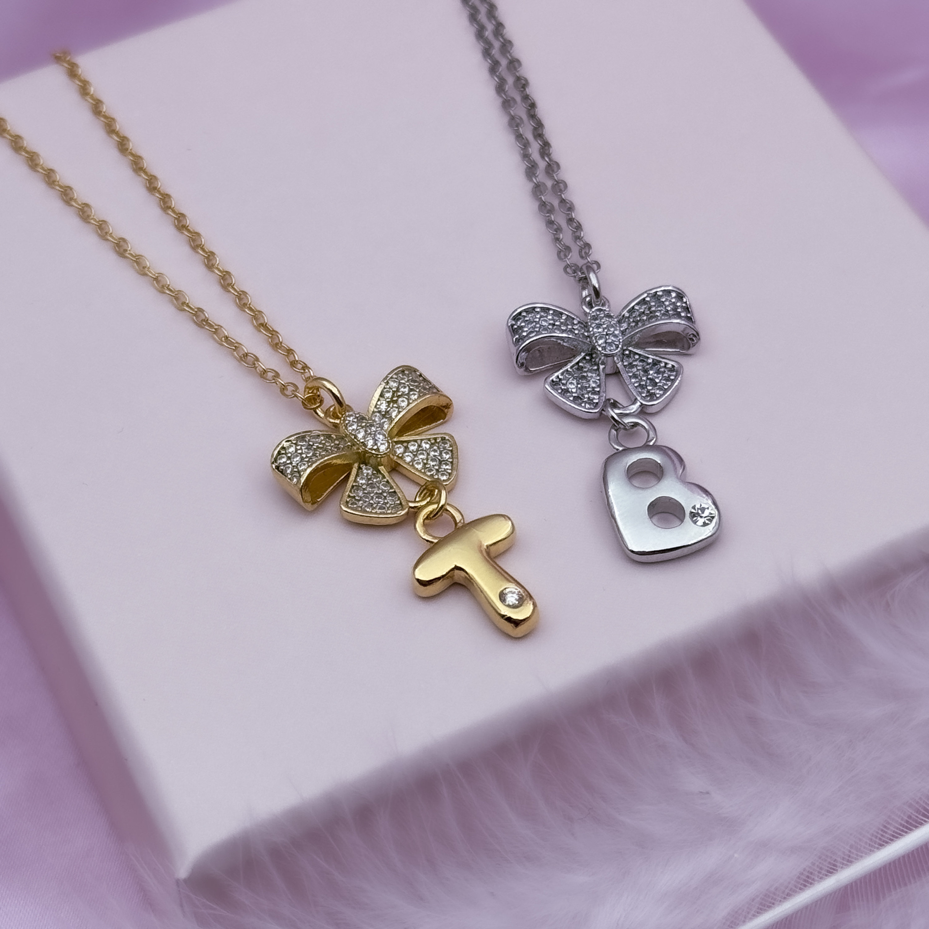 Custom Initial Bow Necklace, Personalized Birthstone Necklace, Bow Charm Jewelry, Gift for Her