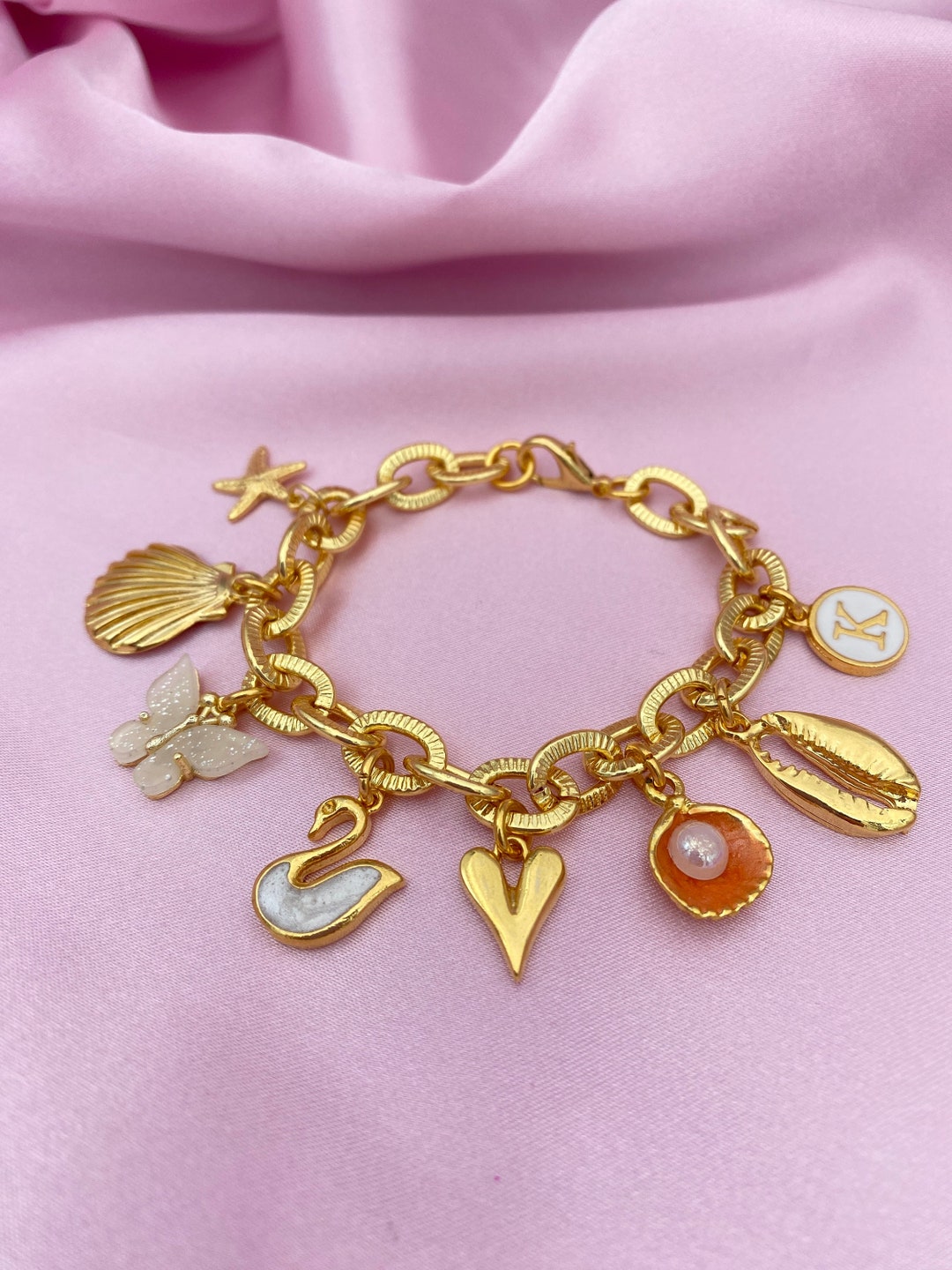 Gold Filled Charm Bracelet,chunky Chain Charm Bracelet for Women,custom