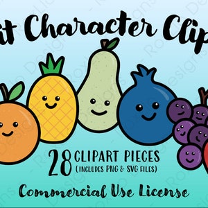 Fruit Character Clipart Bundle - PNG - SVG - Commercial Use License