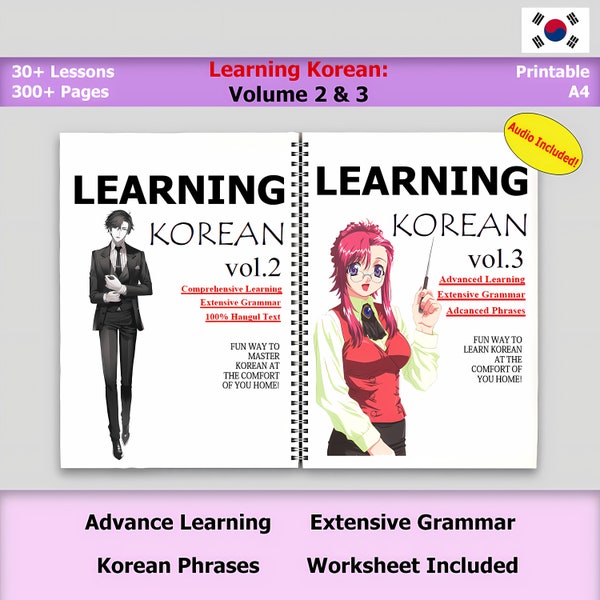 Leren: Koreaans vol.2-3 | Advance Koreaans | Koreaans beheersen | Uitgebreide grammatica | 100% Hangul-tekst | Digitaal werkboek