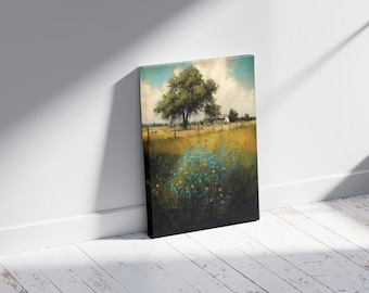 Impresión de flores silvestres / Campo de flores silvestres / Pintura de campo de flores vintage / Campo de flores rústico / Arte de pared / Prado de verano / Impresión digital