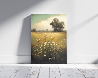 Impresión de flores silvestres / Campo de flores silvestres / Pintura de campo de flores vintage / Campo de flores rústico / Arte de pared / Prado de verano / Impresión digital