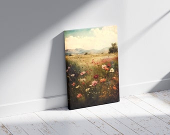 Estampado de flores silvestres / Campo de flores silvestres / Pintura de campo de flores vintage / Flores rústicas / Arte de pared / Prado de verano / Impresión digital