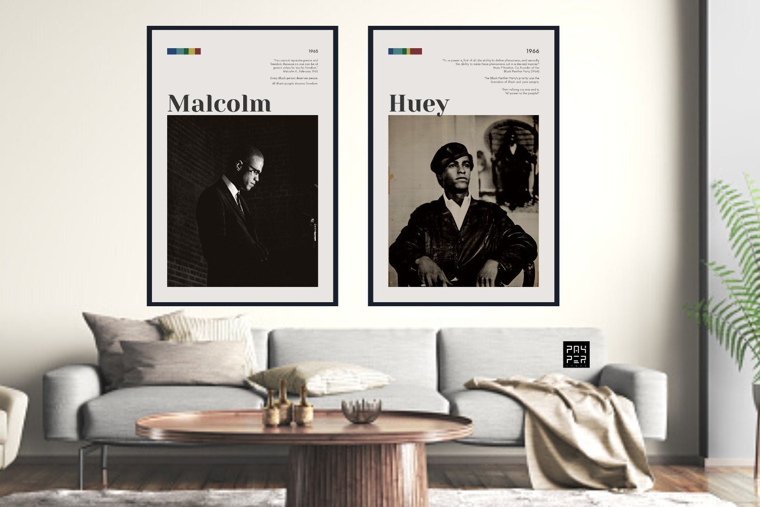 Black Revolutionary Wall Art Set, INSTANT DOWNLOAD, Malcolm X & Huey Newton