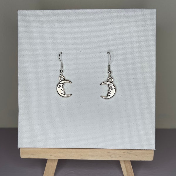 moon earrings, moon face earrings, silver or gold earrings, astronomy earrings