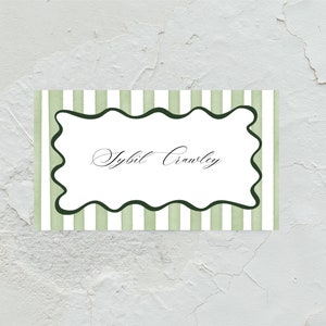 Cartões de lugar coloridos para casamento | Cartões de lugar listrados em verde