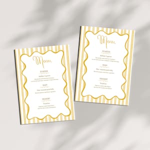 Modello di menu per matrimonio a strisce gialle / Menu per la cena di ricevimento stampabile colorato