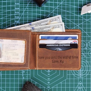 Custom Men's Leather Wallet, Birthday Gifts for Boyfriend, Personalized Engraved Money Holder, Men's Wallet, Fathers day Gifts for Husband