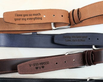 Personalized Leather Belt for Anniversary, Engraved Leather Belt, Groomsmen Gift, Genuine Leather Belt, Unique Father's Day Gift for Husband