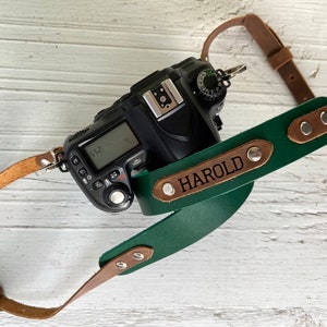 Genuine Leather Camera Strap, Custom Photographer Gift, Personalized Father's Day Gift,DSLR Camera Strap, Canon Strap,Engraved Leather Strap Forest Green
