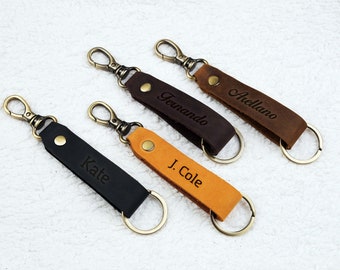 Engraved Leather Keychain, Personalized Dad Gift
