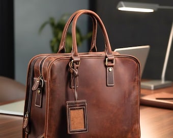 Custom Leather Laptop Bag, Personalized Briefcase, Men's Business Briefcase 13-15 inch